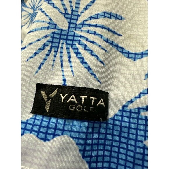 Yatta Golf Polo Shirt Mens M Blue Floral Hawaiian Print Performance Short Sleeve - Picture 4 of 7